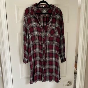 Maurices Long Sleeve Burgundy black and white Plaid Button Up Dress - Size 3x